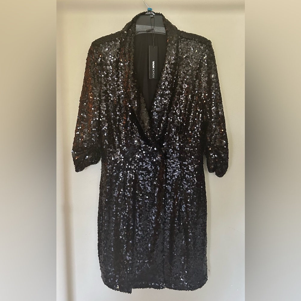 Black Sequin Blazer Dress 1X